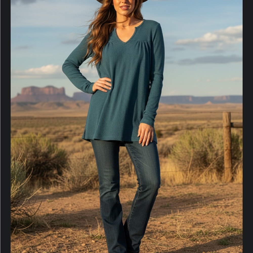Anthropologie Teal Ribbed Knit Top Fits like Medium